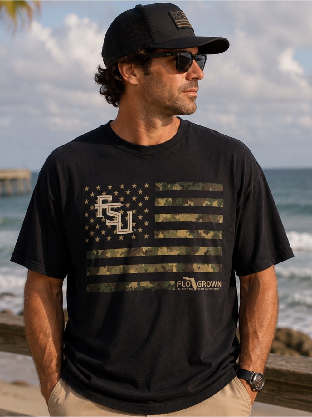 FloGrown T-shirt FSU Florida State Seminoles Camo Flag Tee Black 4XL NWT